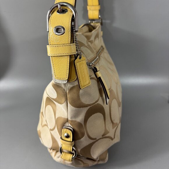 Coach F15067 Soho Signature Duffle Shoulder Bag Tan/ Gold - Picture 3 of 13